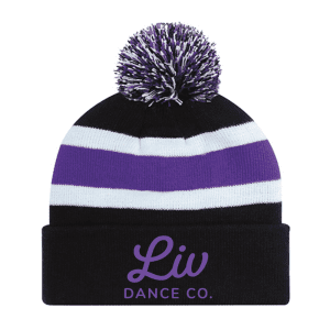 9S243M Acrylic Roll Pom Pom Toque - Black/Purple/White